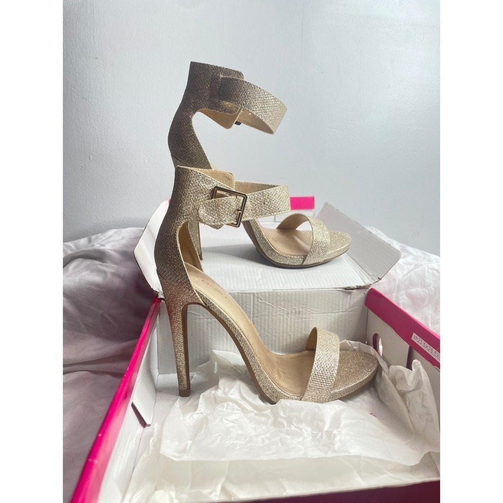 Dream Pair Gold Glitter Ankle Strap Stiletto Heels Women's Size 8